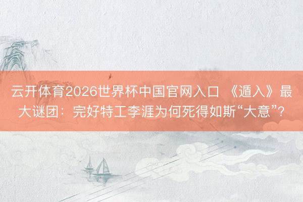 云开体育2026世界杯中国官网入口 《遁入》最大谜团：完好特